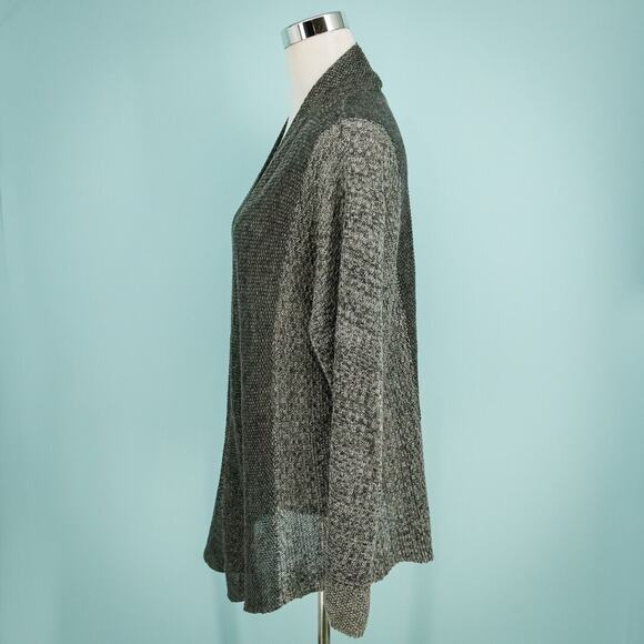 Eileen Fisher Size Medium M Gray Black Two Tone Open Long Sleeve Linen Cardigan - Picture 2 of 7
